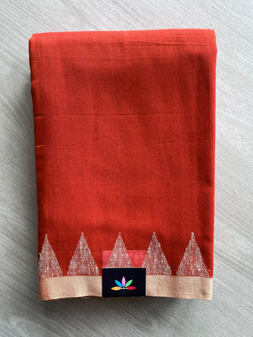Temple Border Handloom Jamdani Cotton Saree - 35771