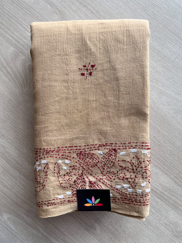 Kantha Stitched Mul Cotton Saree (Without blouse) - 35775