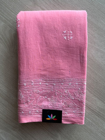 Kantha Stitched Mul Cotton Saree (Without blouse) - 35778