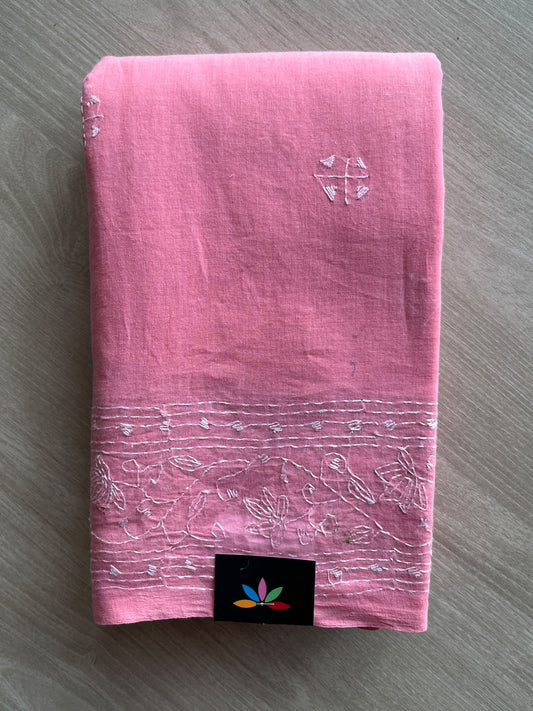 Kantha Stitched Mul Cotton Saree (Without blouse) - 35778