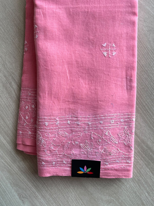 Kantha Stitched Mul Cotton Saree (Without blouse) - 35778