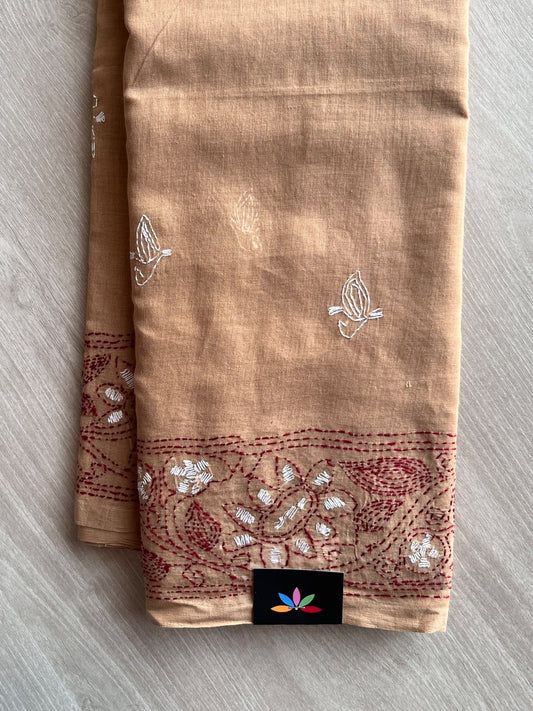 Kantha Stitched Mul Cotton Saree (Without blouse) - 35779