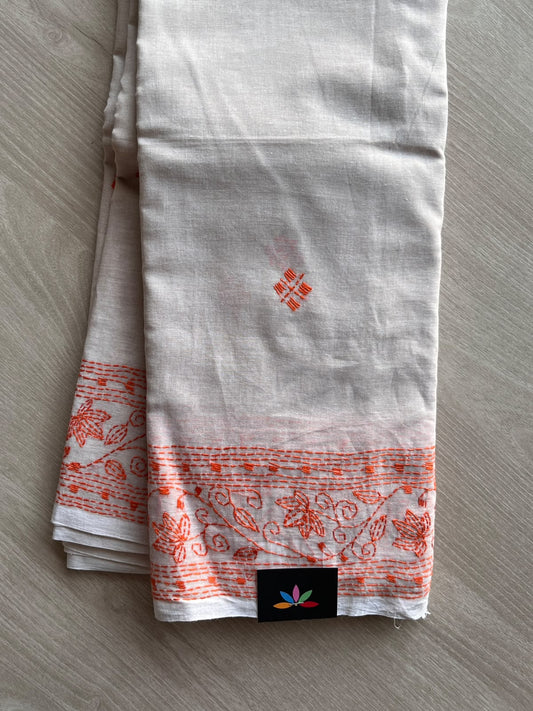 Kantha Stitched Mul Cotton Saree (Without blouse) - 35782