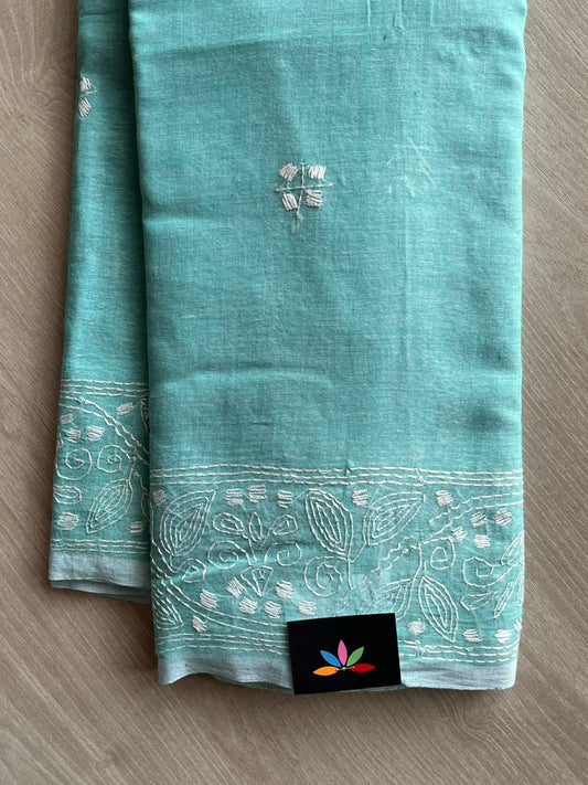 Kantha Stitched Mul Cotton Saree (Without blouse) - 35784