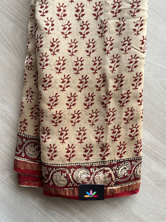 Handblock Printed Chanderi Cotton Silk Saree - 35956-35981