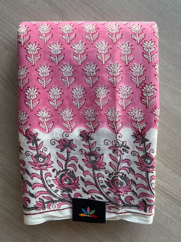 Hand Block Printed Mul Cotton Saree - 35994