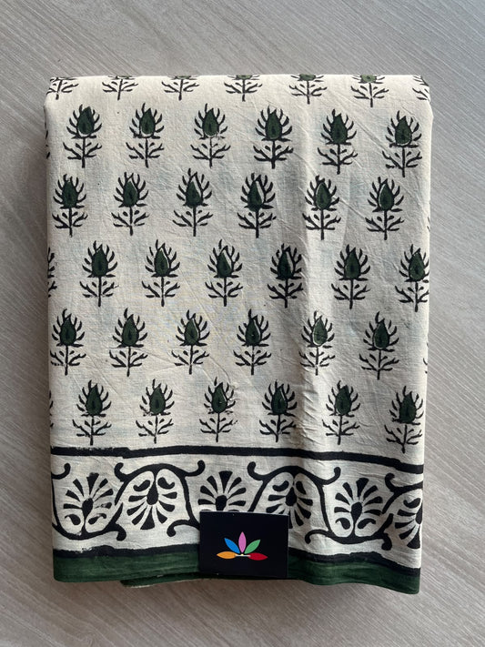 Hand Block Printed Mul Cotton Saree - 35998