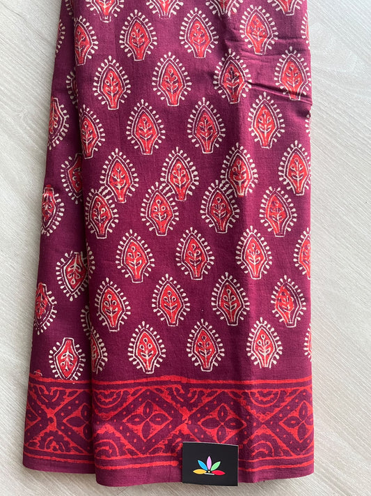 Hand Block Printed Mul Cotton Saree - 35999