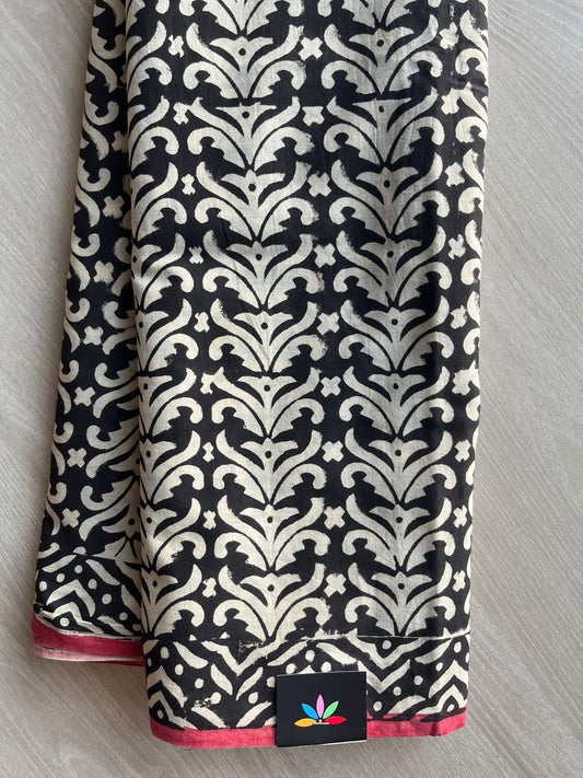 Multi-Color Hand Block Printed Mul Cotton Saree - 36000