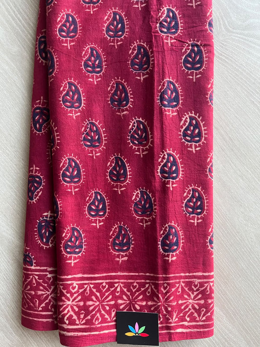 Hand Block Printed Mul Cotton Saree - 36001