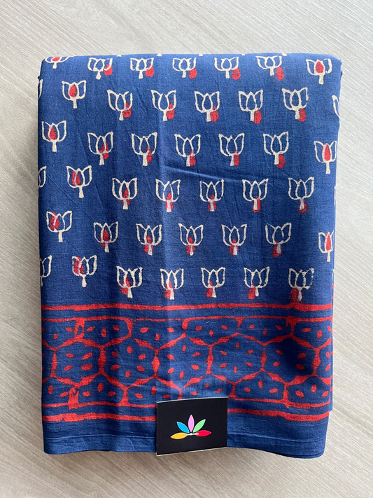 Hand Block Printed Mul Cotton Saree - 36003