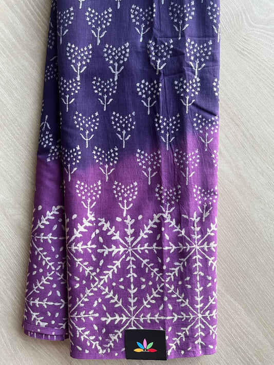 Persian Indigo & Maximum Purple Hand Block Printed Mul Cotton Saree - 36004
