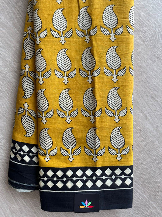 Hand Block Printed Mul Cotton Saree - 36011-36013