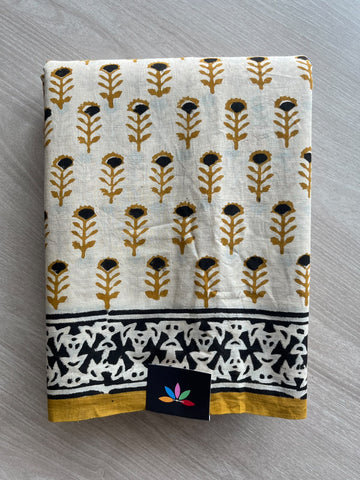 Hand Block Printed Mul Cotton Saree - 36017-36019