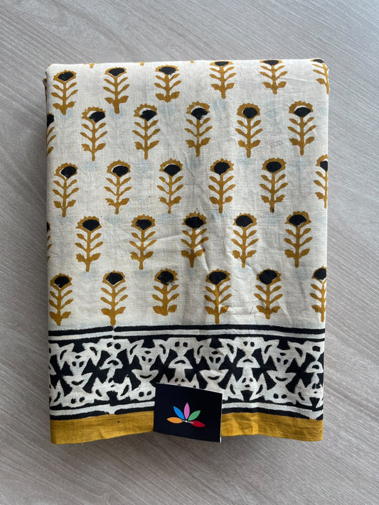 Hand Block Printed Mul Cotton Saree - 36017-36019