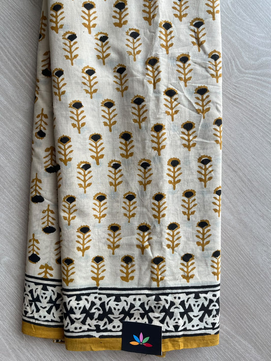 Hand Block Printed Mul Cotton Saree - 36017-36019