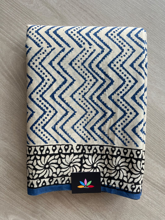 Hand Block Printed Mul Cotton Saree - 36020-36022