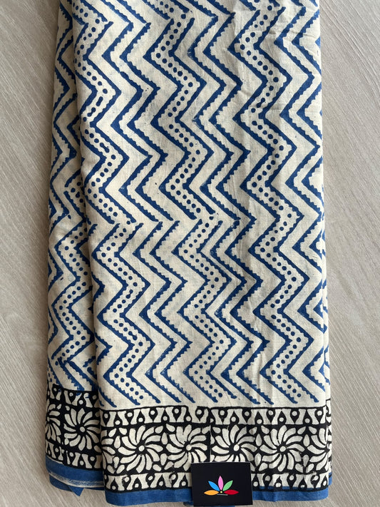 Hand Block Printed Mul Cotton Saree - 36020-36022