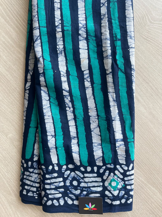 Hand Block Printed Mul Cotton Saree - 36023-36025