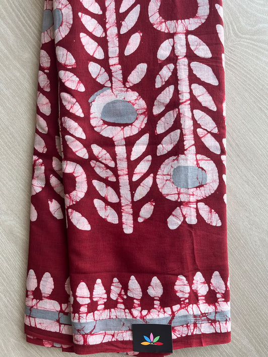Hand Block Printed Mul Cotton Saree - 36026-36028