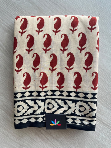Hand Block Printed Mul Cotton Saree - 36029-36030