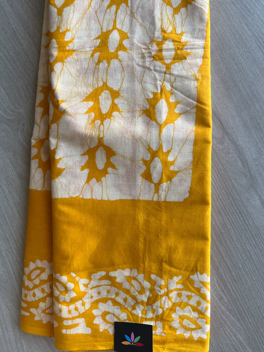 Hand Block Printed Mul Cotton Saree - 36033-36034