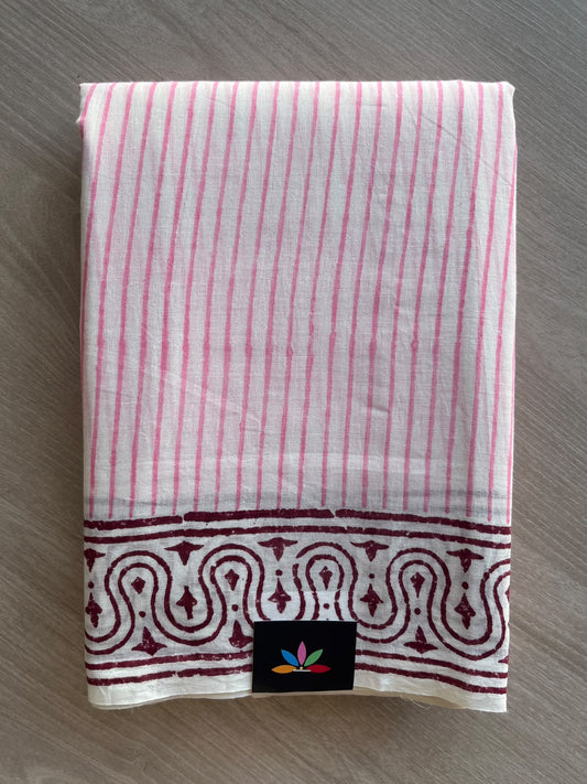 Hand Block Printed Mul Cotton Saree - 36035