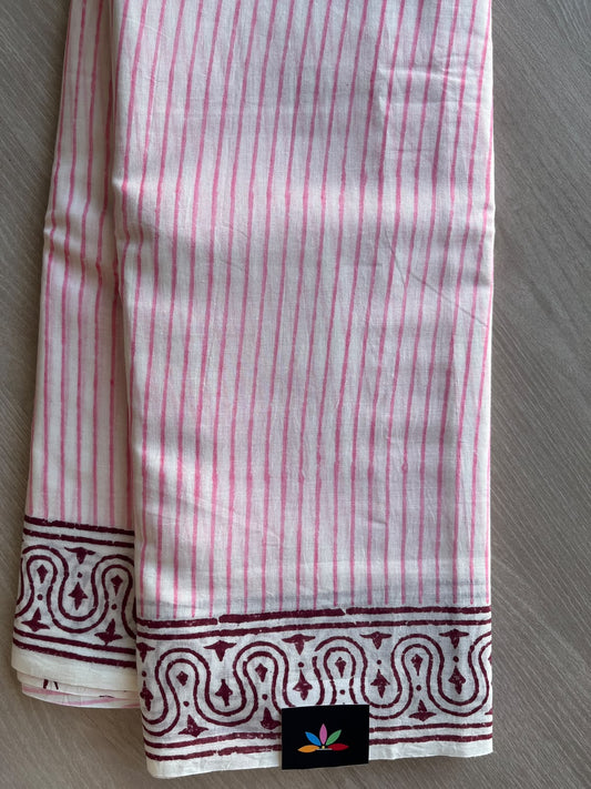 Hand Block Printed Mul Cotton Saree - 36035