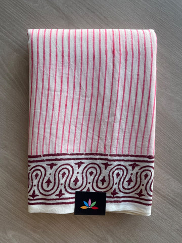 Hand Block Printed Mul Cotton Saree - 36037