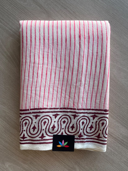 Hand Block Printed Mul Cotton Saree - 36037