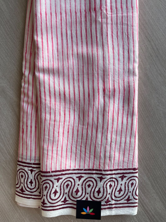 Hand Block Printed Mul Cotton Saree - 36037