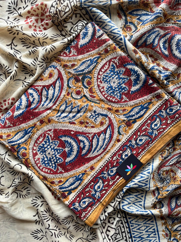 Hand Block Printed Mul Cotton Unstitched Suit Set with Mul Duppata - 36097