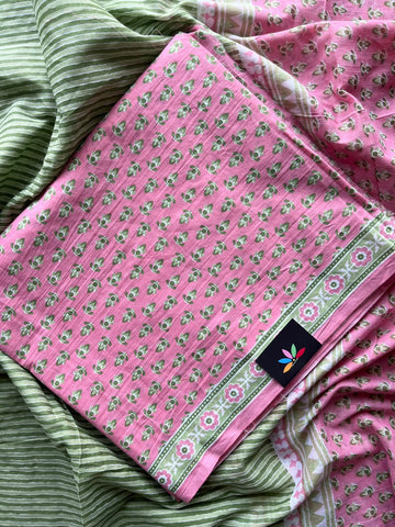 Hand Block Printed Mul Cotton Unstitched Suit Set with Mul Duppata - 36099