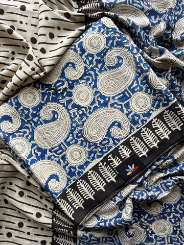 Hand Block Printed Mul Cotton Unstitched Suit Set with Mul Duppata - 36100