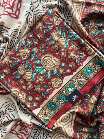 Hand Block Printed Mul Cotton Unstitched Suit Set with Mul Duppata - 36102