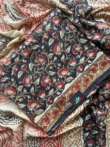 Hand Block Printed Mul Cotton Unstitched Suit Set with Mul Duppata - 36104