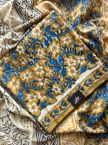 Hand Block Printed Mul Cotton Unstitched Suit Set with Mul Duppata - 36106