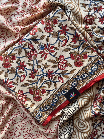 Hand Block Printed Mul Cotton Unstitched Suit Set with Mul Duppata - 36109