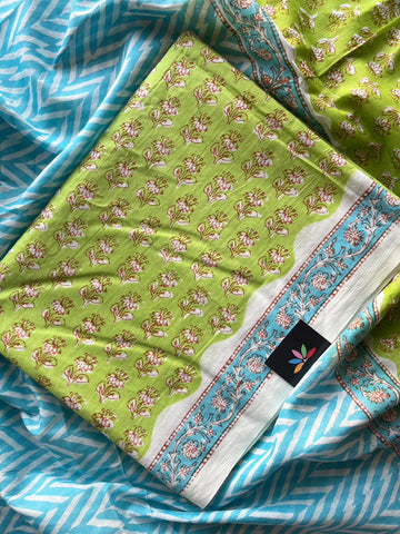Hand Block Printed Mul Cotton Unstitched Suit Set with Mul Duppata - 36111