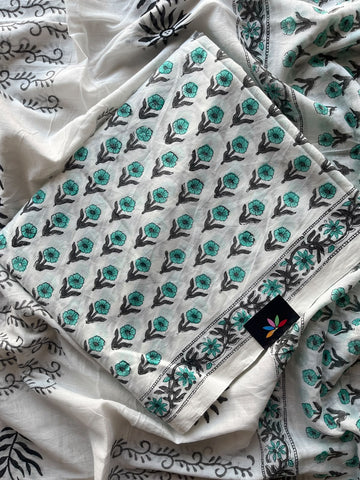 Hand Block Printed Mul Cotton Unstitched Suit Set with Mul Duppata - 36112