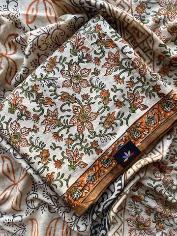 Hand Block Printed Mul Cotton Unstitched Suit Set with Mul Duppata - 36115
