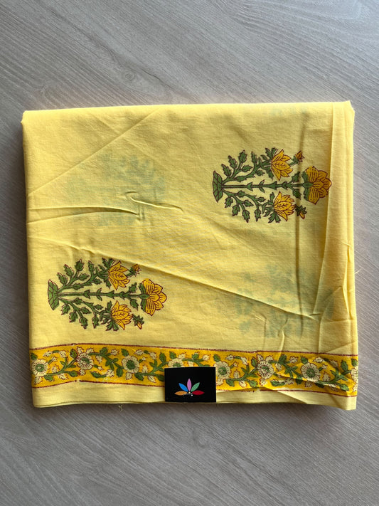 Sun Yellow Hand Block Printed Mul Cotton Unstitched 2-Piece Suit Set - 36117