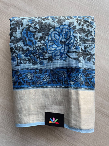 Big Border Hand block Printed Kota Doria Saree - 36135-36136