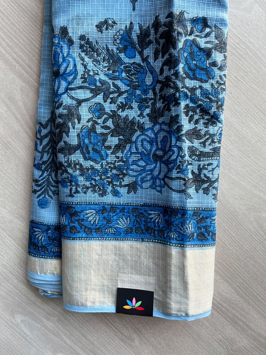 Big Border Hand block Printed Kota Doria Saree - 36135-36136
