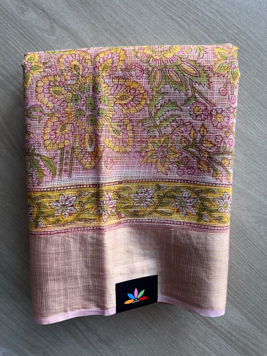 Big Border Hand block Printed Kota Doria Saree - 36137-36138