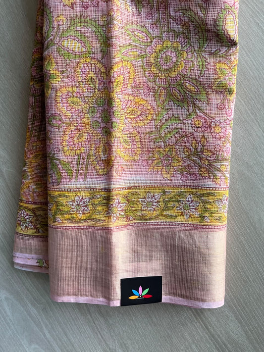 Big Border Hand block Printed Kota Doria Saree - 36137-36138