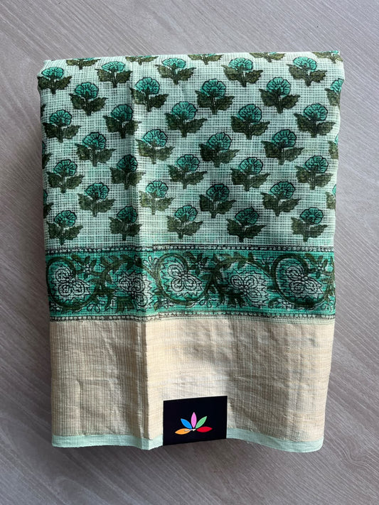 Big Border Hand block Printed Kota Doria Saree - 36139-36140