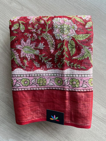 Big Border Hand block Printed Kota Doria Saree - 36143-36144