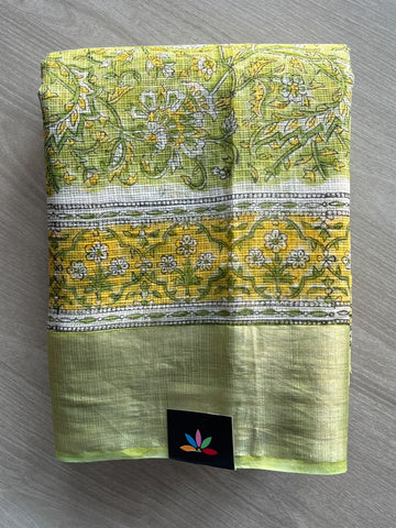 Big Border Hand block Printed Kota Doria Saree - 36147-36148
