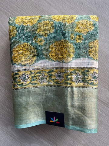 Big Border Hand block Printed Kota Doria Saree - 36151-36152